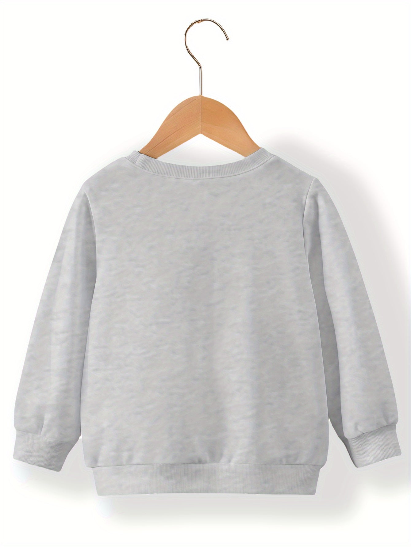 Girls' Casual Long Sleeve Round Neck Sweatshirt - Heather Gray with Random Print, Soft Warm Fabric, Regular Fit for Autumn\u002FWinter,