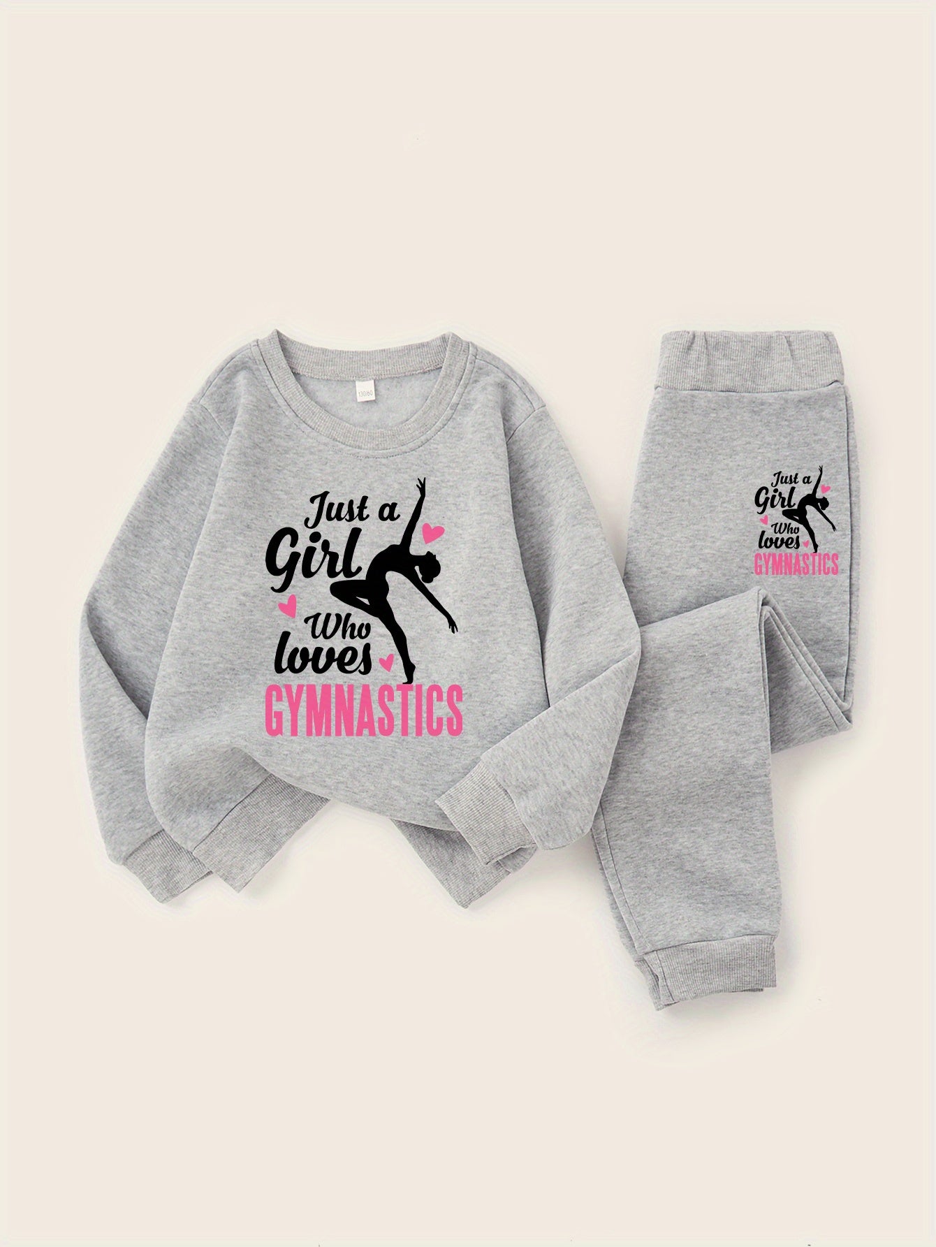 Cozy & Cute Girls' 2pcs Set: 'Just A Girl Who Loves Gymnastics' Printed Sweatshirt and Fleece-Lined Joggers - Perfect for Fall\u002FWinter, Round Neck,