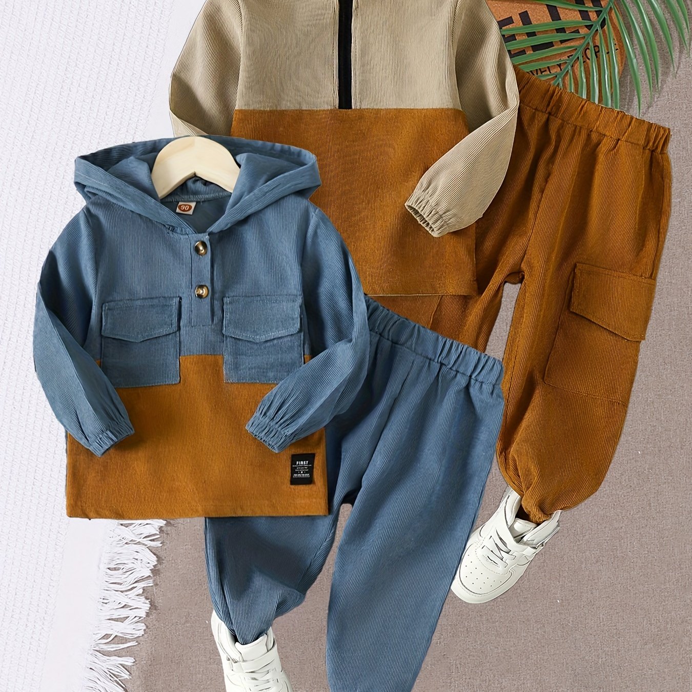 2 Sets Corduroy Sweatshirt Set 2 Sets Boy's Casual Corduroy Long Sleeve Sweatshirt & Elastic Waist Pants Set | For Autumn And Winter &
