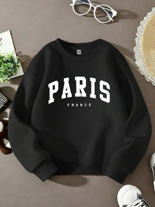 Girls' Casual Long Sleeve Round Neck Sweatshirt - Heather Gray with Random Print, Soft Warm Fabric, Regular Fit for Autumn\u002FWinter,