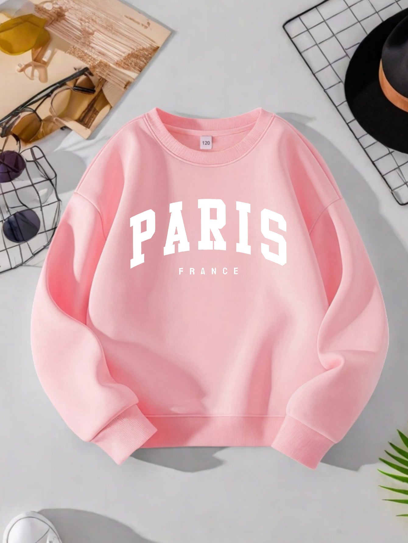 Girls' Casual Long Sleeve Round Neck Sweatshirt - Heather Gray with Random Print, Soft Warm Fabric, Regular Fit for Autumn\u002FWinter,
