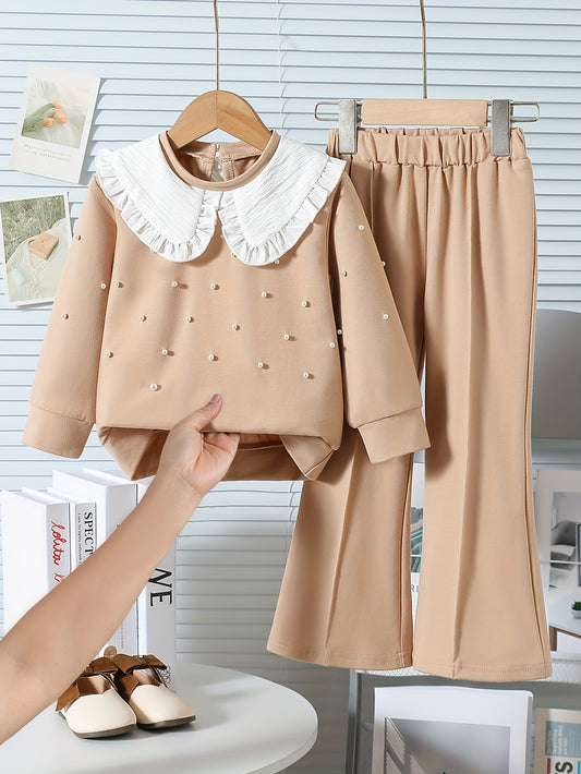 Spring and Autumn New Fashionable Cute Sweet Cool Design Pearl-Decorated Round Neck Long Sleeve Sweatshirt +