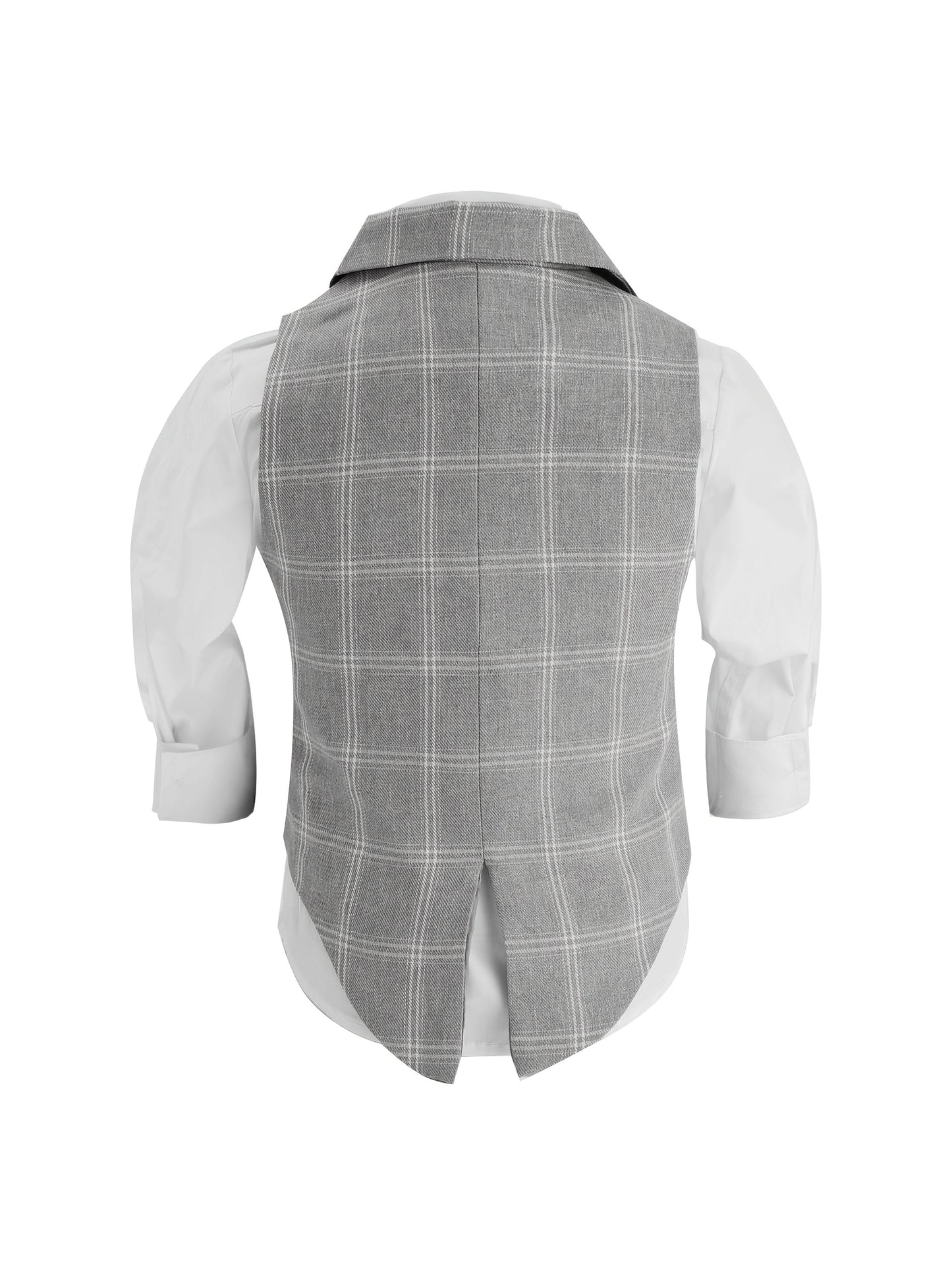 Children's Stylish Vest Suit British Style Plaid Dress for Boys Piano Performance Wedding Flower Boy 3pcs Set with Vest + Pants + Bow Tie,