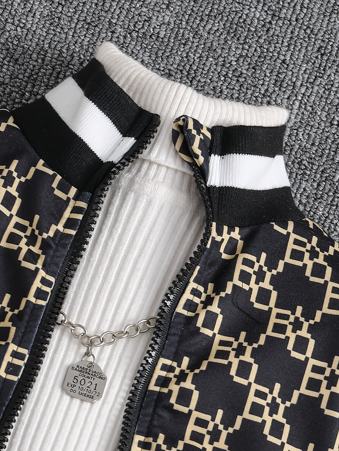 Boy's Trendy 2pcs Co Ord Set, Long Sleeve Stand Collar Zip-up Jacket & Elastic Waistband Trousers, Geometric Pattern Design,