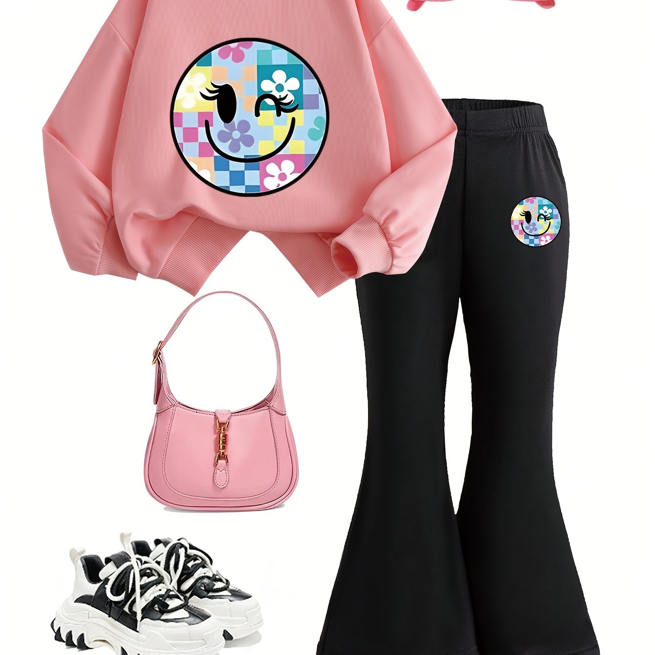 2pcs Girls Fashion Sweatshirt + Flared Pants Cute Style | Cartoon print | Home leisure + autumn + fashion | Kids Trend Autumn Set