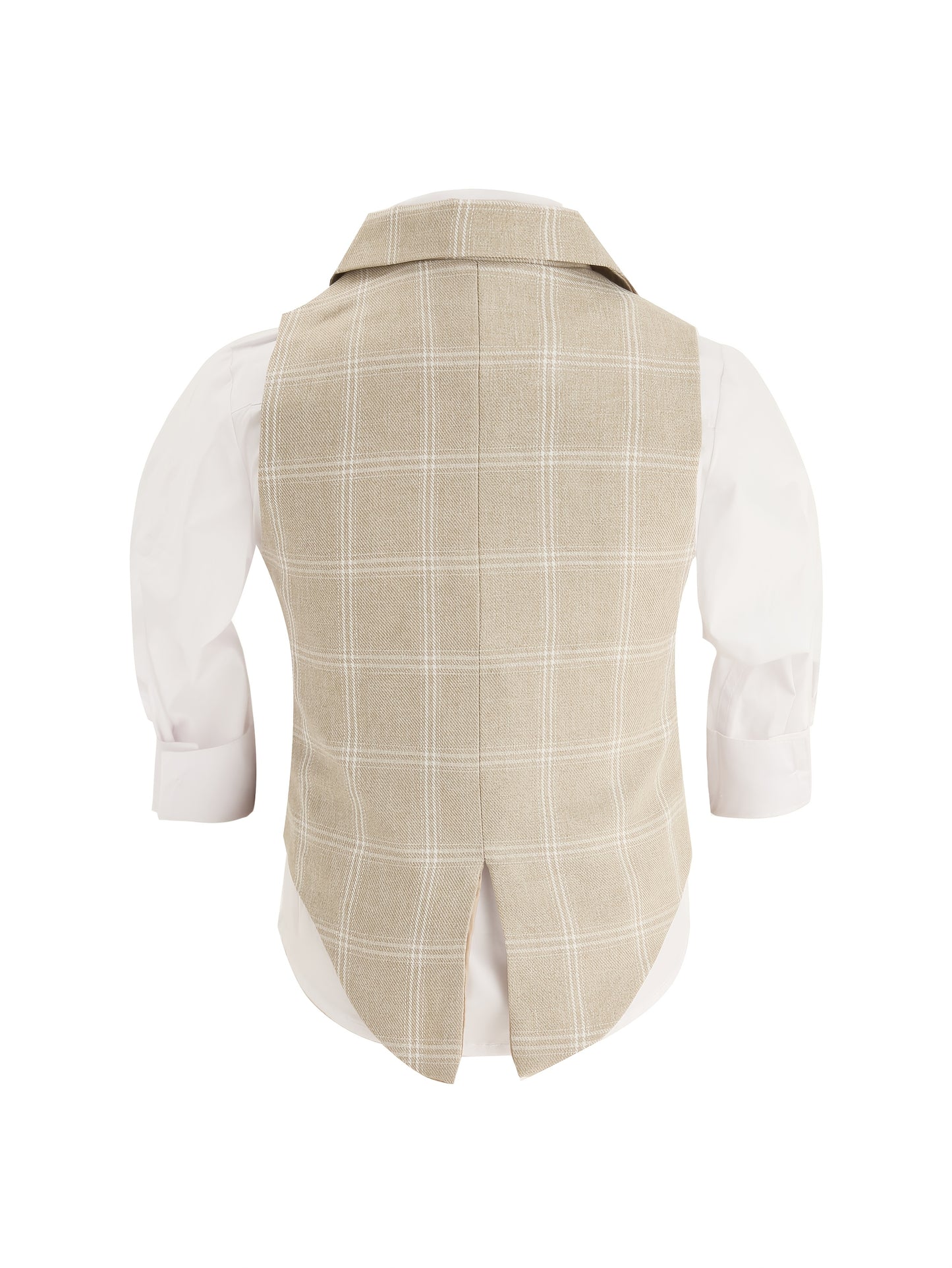 Children's Stylish Vest Suit British Style Plaid Dress for Boys Piano Performance Wedding Flower Boy 3pcs Set with Vest + Pants + Bow Tie,