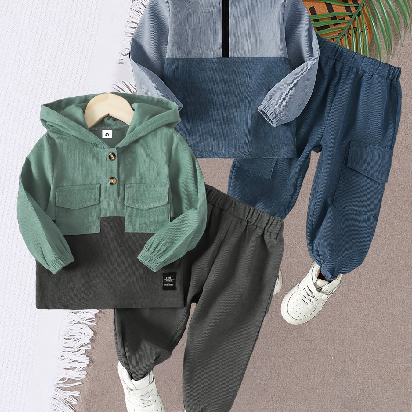 2 Sets Corduroy Sweatshirt Set 2 Sets Boy's Casual Corduroy Long Sleeve Sweatshirt & Elastic Waist Pants Set | For Autumn And Winter &