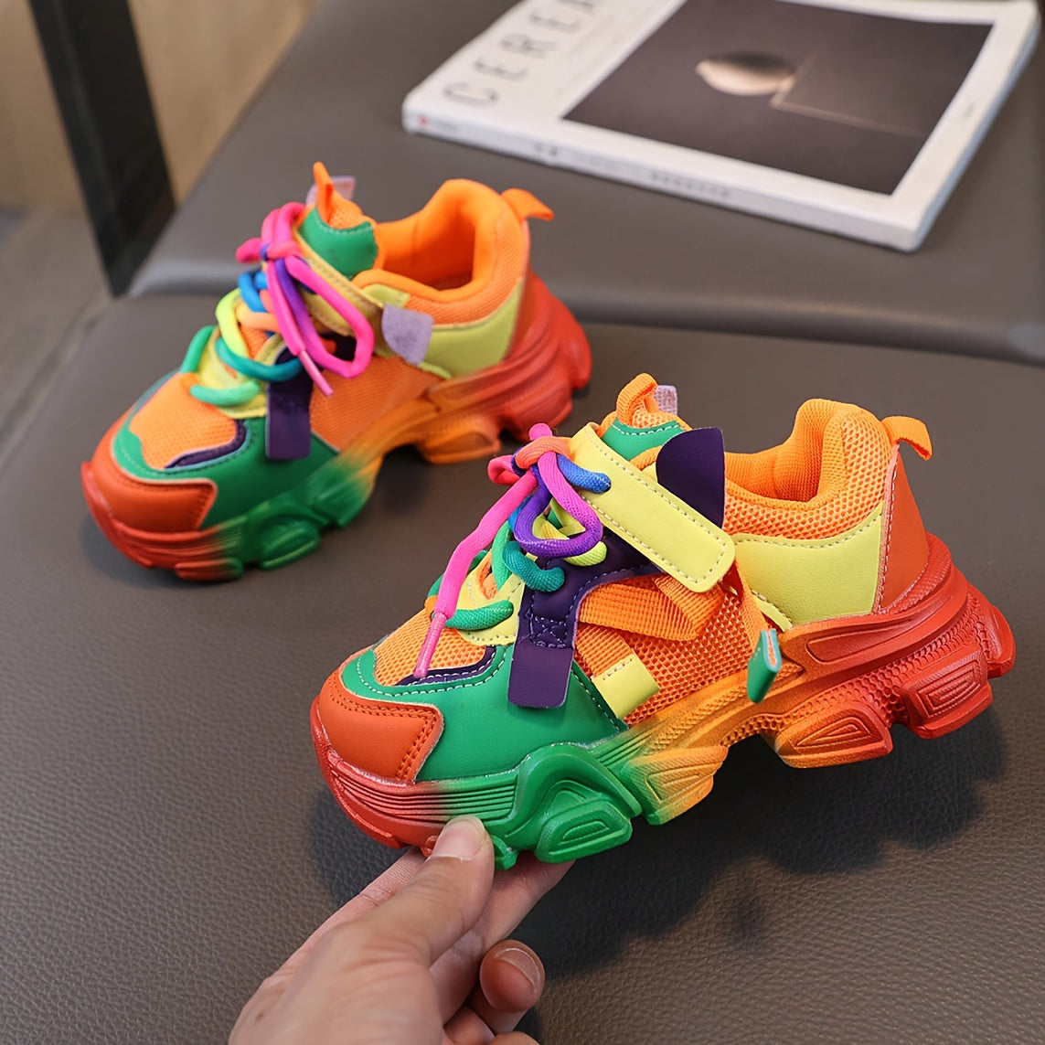 Colorful Cartoon Character Sneakers for Youngsters - Lightweight, Breathable, Hook & Loop Closure, TPR Sole, Fabric Insole, Low-Top Design for Boys & Girls - Perfect for Running