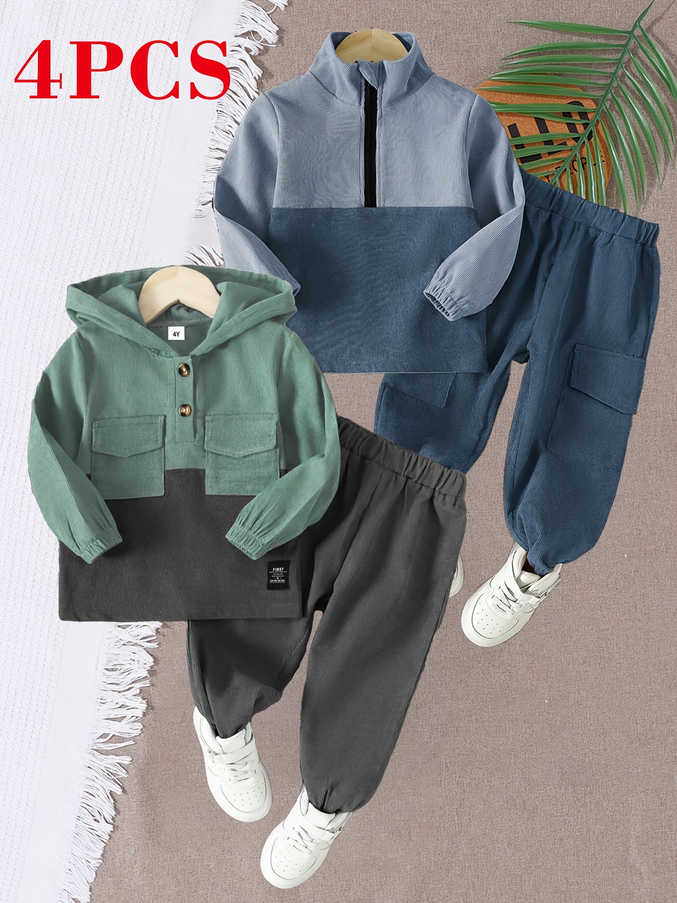 2 Sets Corduroy Sweatshirt Set 2 Sets Boy's Casual Corduroy Long Sleeve Sweatshirt & Elastic Waist Pants Set | For Autumn And Winter &