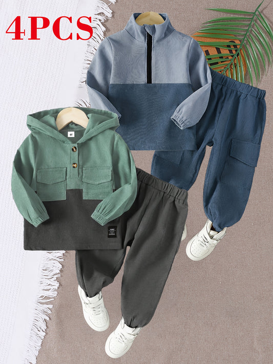 2 Sets Corduroy Sweatshirt Set 2 Sets Boy's Casual Corduroy Long Sleeve Sweatshirt & Elastic Waist Pants Set | For Autumn And Winter &