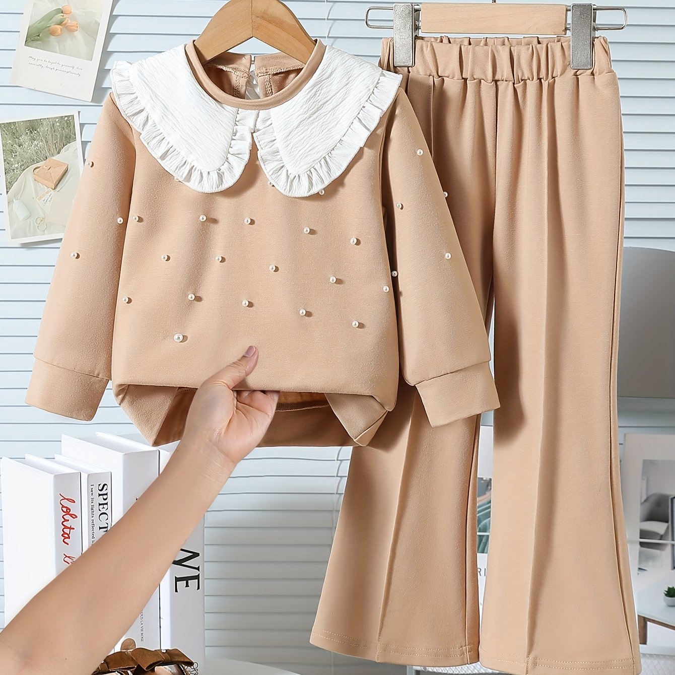 Spring and Autumn New Fashionable Cute Sweet Cool Design Pearl-Decorated Round Neck Long Sleeve Sweatshirt +