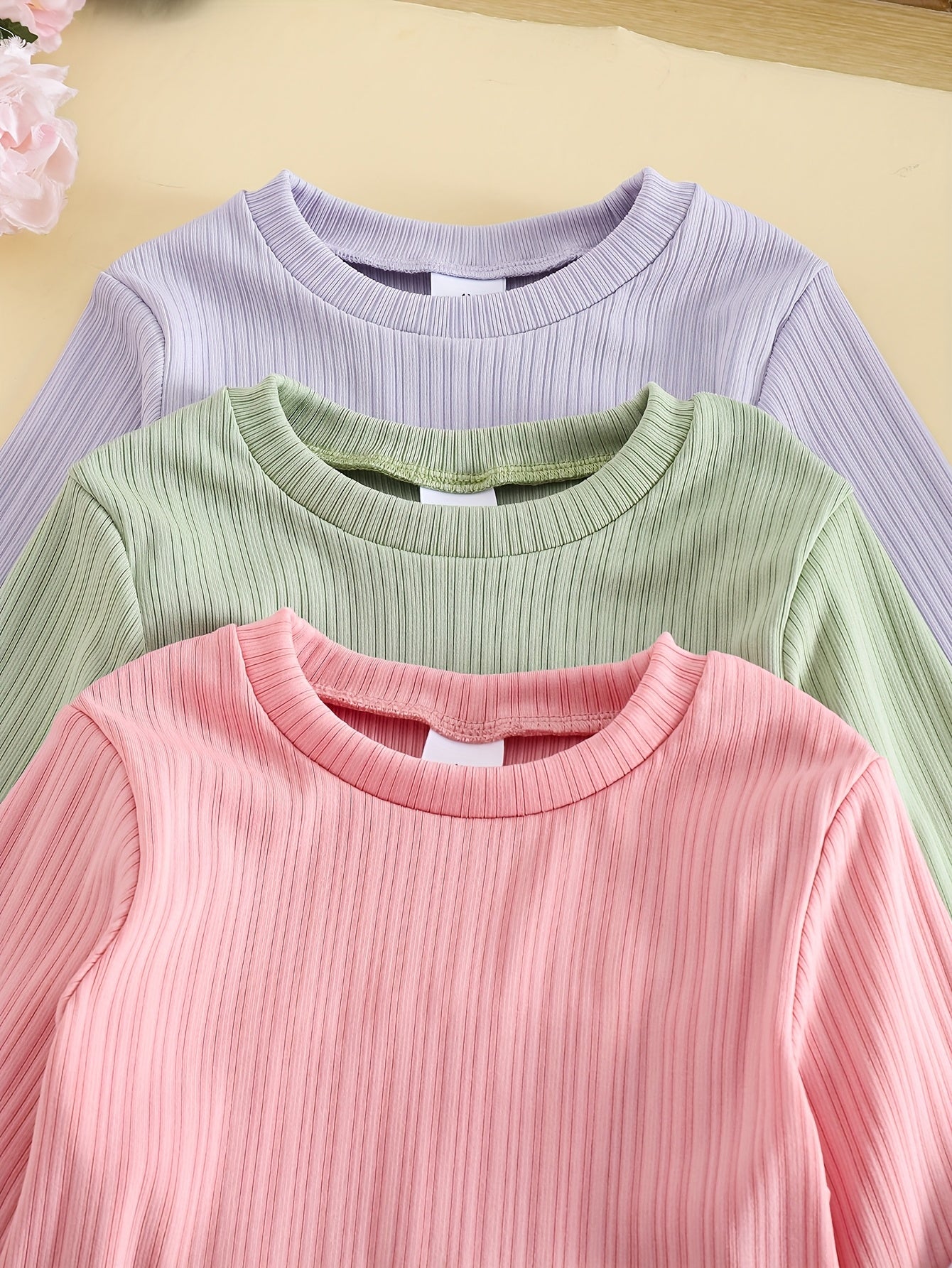 3pcs Set, Cute Girls' Casual Solid Long-Sleeve T-Shirt And Pants Set, Girls' Fashion Casual 2pcs Set, Suitable for Outdoor Sports