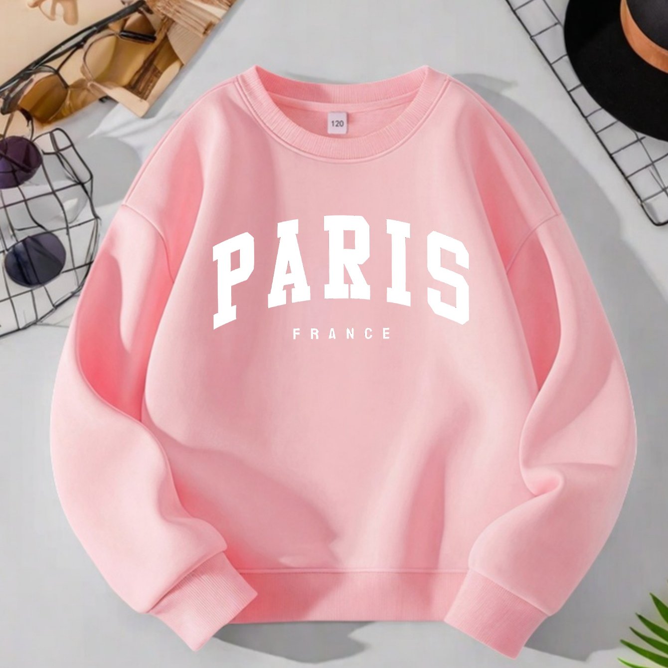 Girls' Casual Long Sleeve Round Neck Sweatshirt - Heather Gray with Random Print, Soft Warm Fabric, Regular Fit for Autumn\u002FWinter,